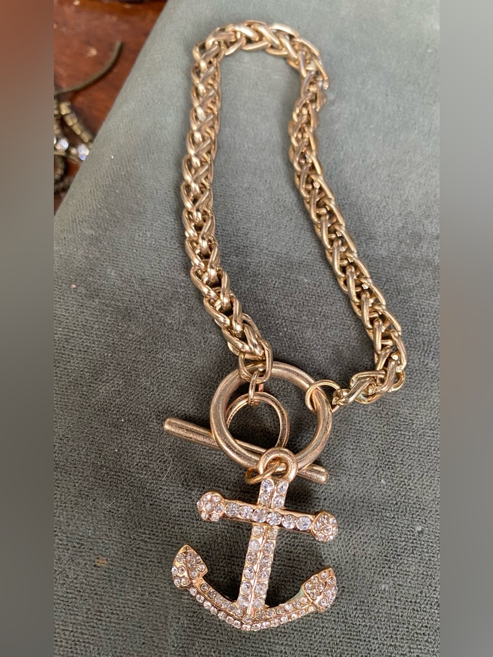 Gold-Tone Anchor Pendant Necklace with Crystals - Women Jewelry